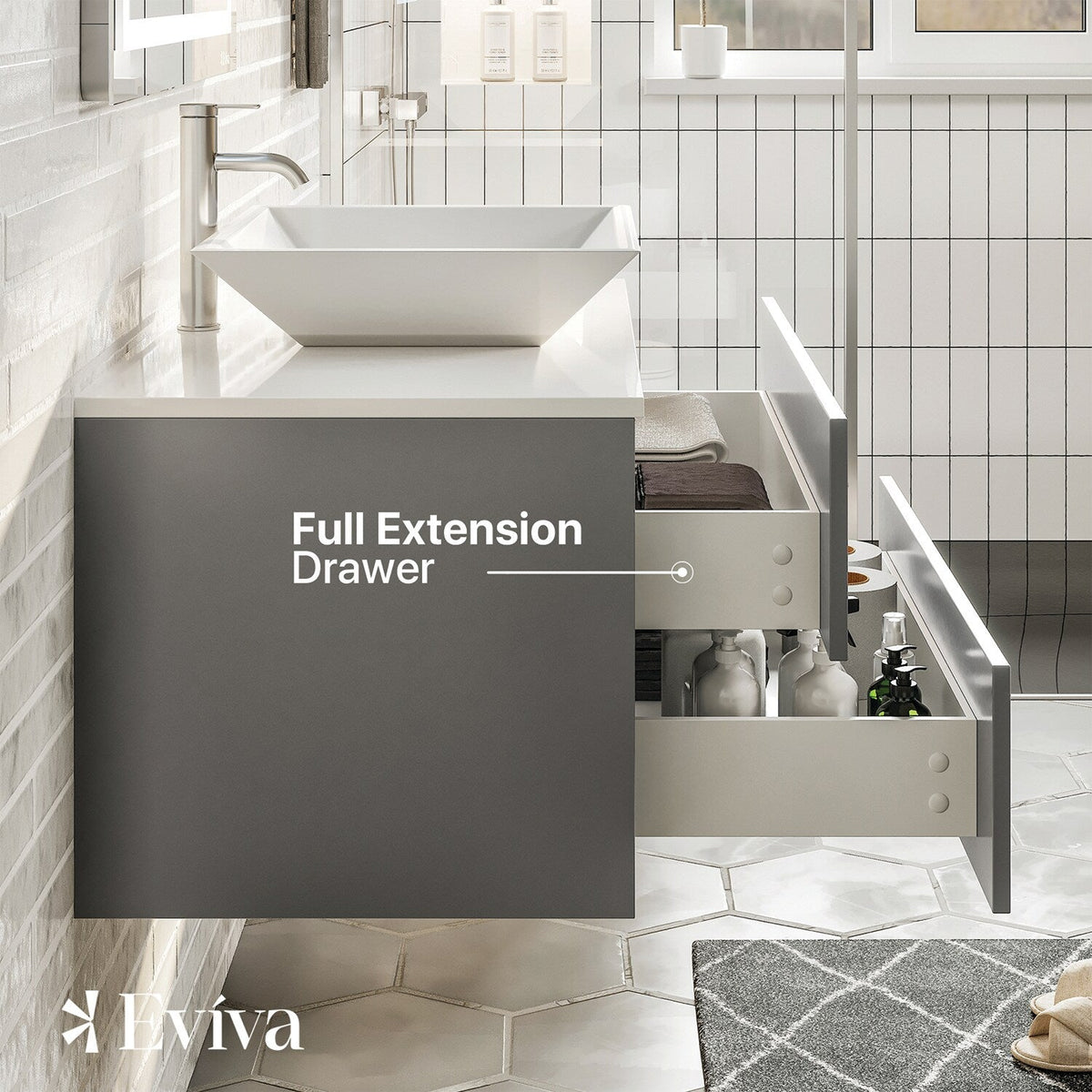 Eviva Totti Wave 30 in. W x 21.5 in. D x 16.5 in. H Floating Bathroom Vanity in Gray with White Glass Top and Vessel Sink