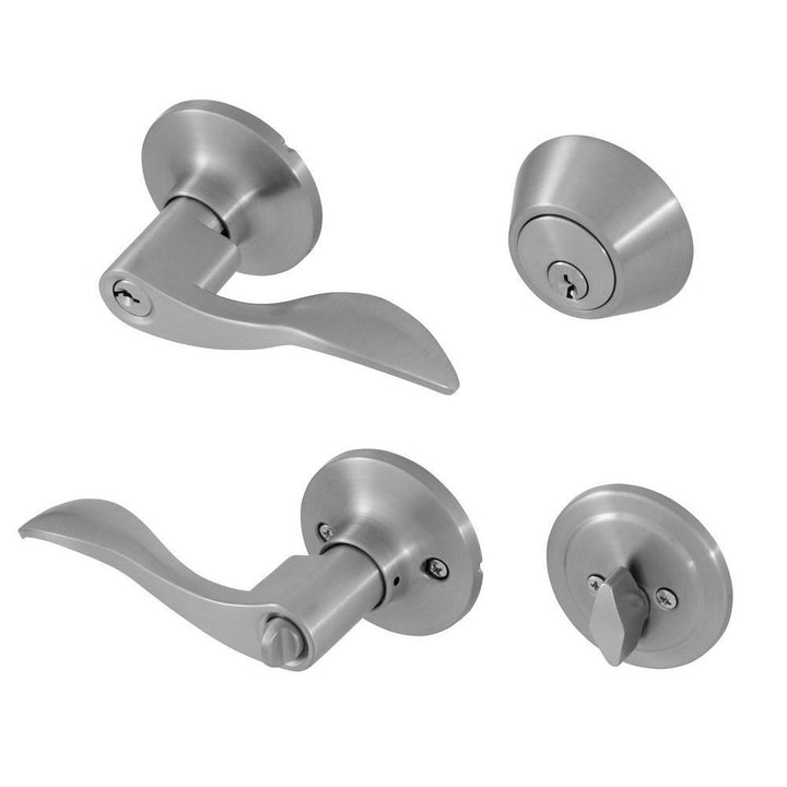2.5 in. Satin Nickel Wave Lever Door Lock Combo Kit - Super Arbor