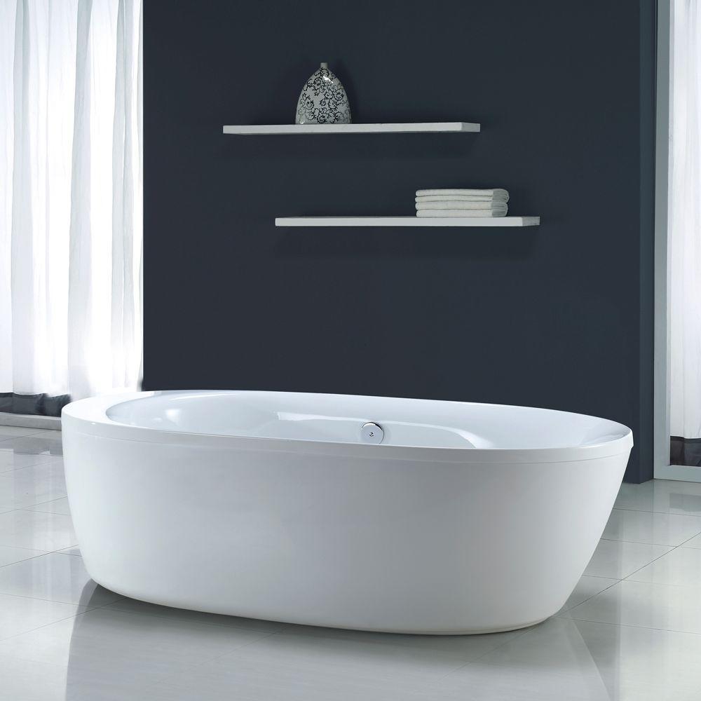 Logan 71 inches Center Drain Freestanding Bathtub in Glossy White - Super Arbor