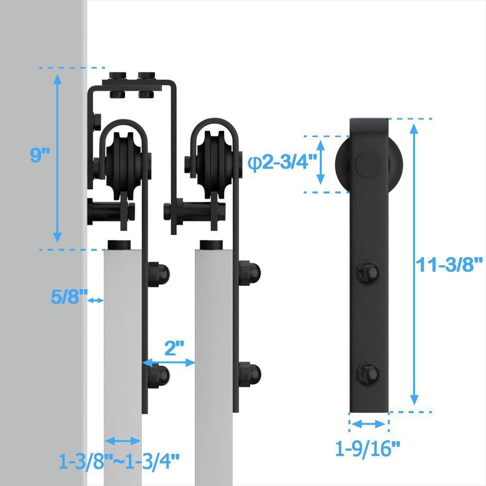 12 ft./144 in. Powder Coated Black Heavy-Duty Bypass Double Door Sliding Barn Door Hardware Classic Design Roller - Super Arbor