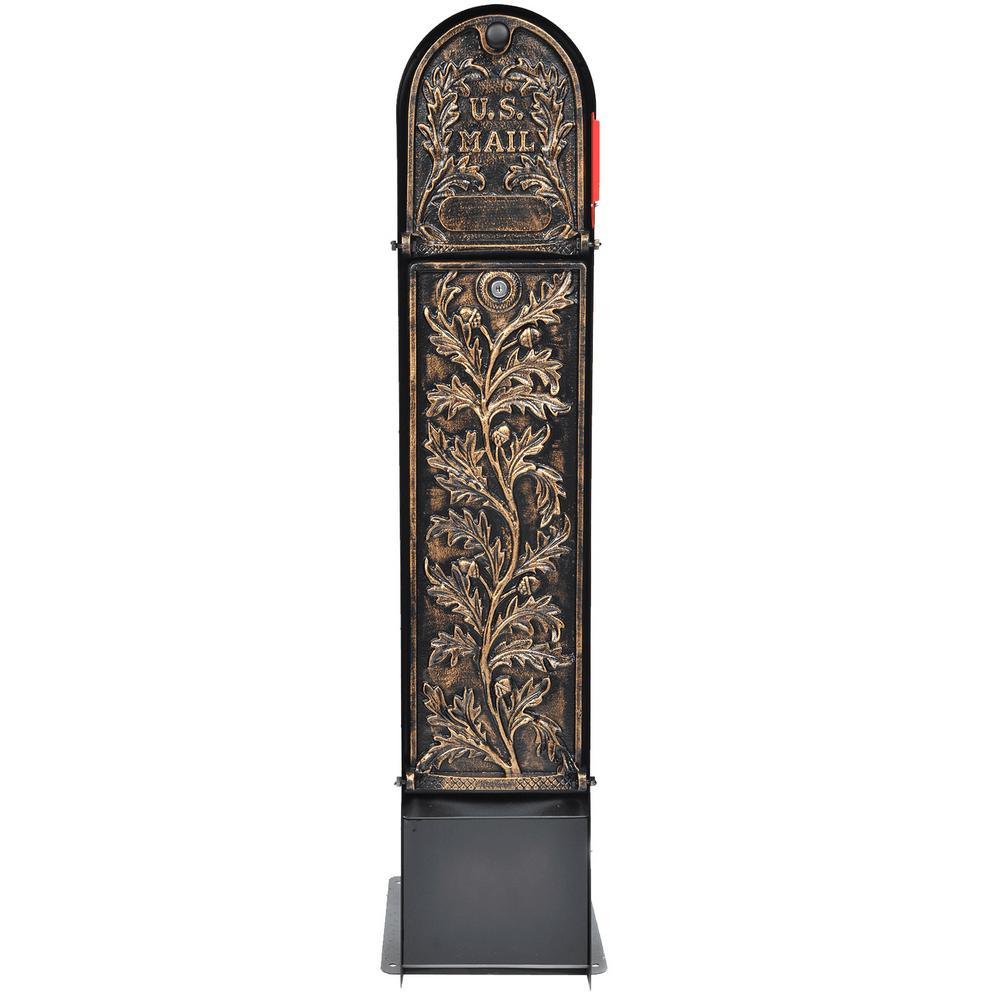 Climbing Leaf 2-Door Front Access Lockable Ground Mount Mailbox in Black and Silver - Super Arbor