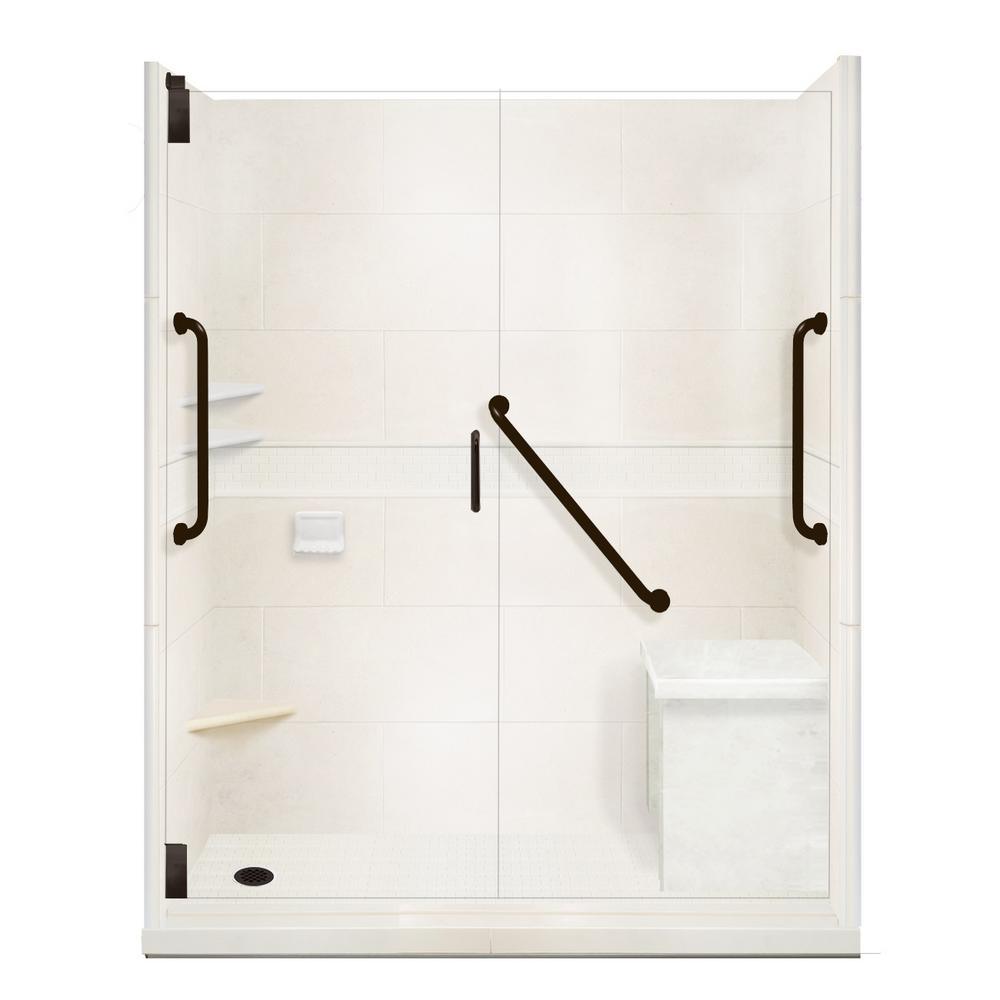 Classic Freedom Grand Hinged 36 in. x 60 in. x 80 in. Left Drain Alcove Shower Kit in Natural Buff and Chrome - Super Arbor
