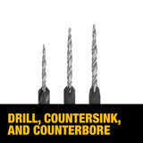 DEWALT 3-Piece Assorted High-Speed Steel Countersink Twist Drill Bit Set (Rapid Load)