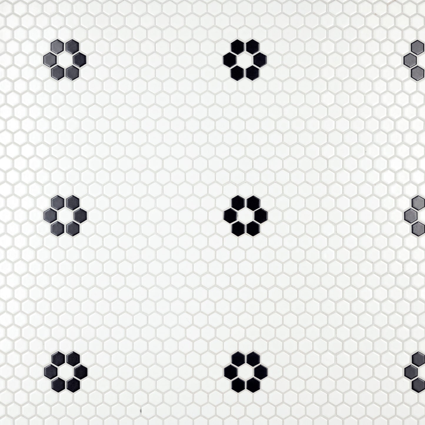 Affinity Tile Metro 1" Hex Matte White with Single Flower 10-in x 12-in Matte Porcelain Hexagon Mosaic Floor and Wall Tile product image