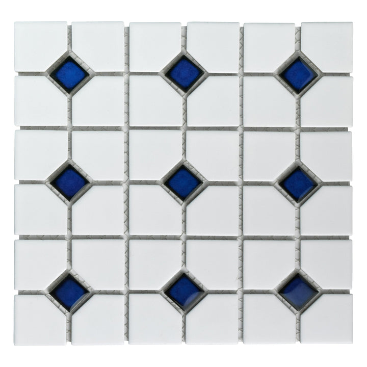 Affinity Tile Oxford Matte White with Cobalt Dot 11-in x 11-in Multi-finish Porcelain Mosaic Floor and Wall Tile product image