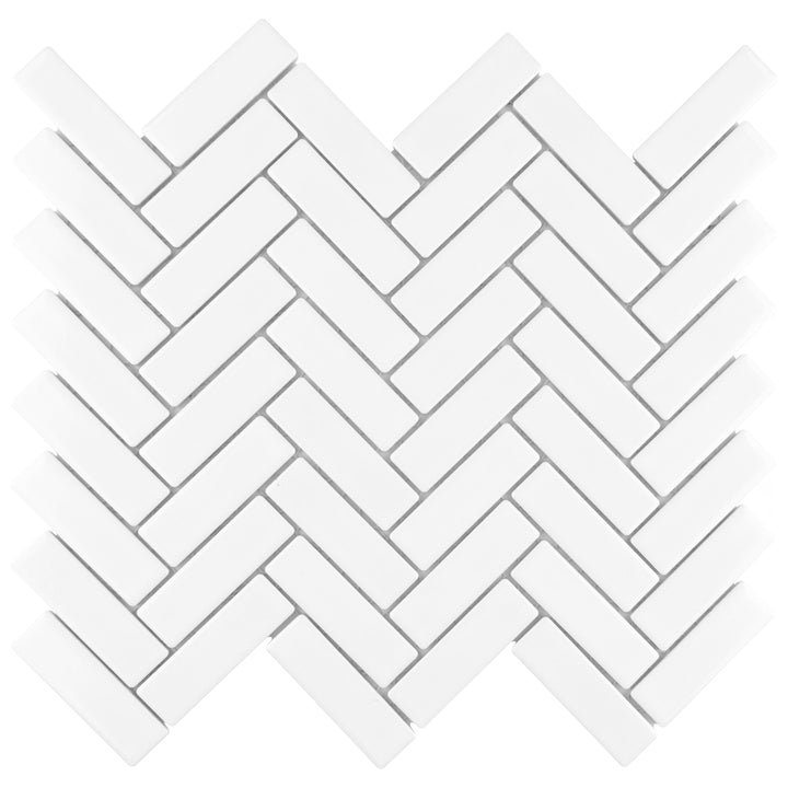Affinity Tile Metro Brick Herringbone Glossy White 11-in x 13-in Glossy Porcelain Mosaic Floor and Wall Tile product image