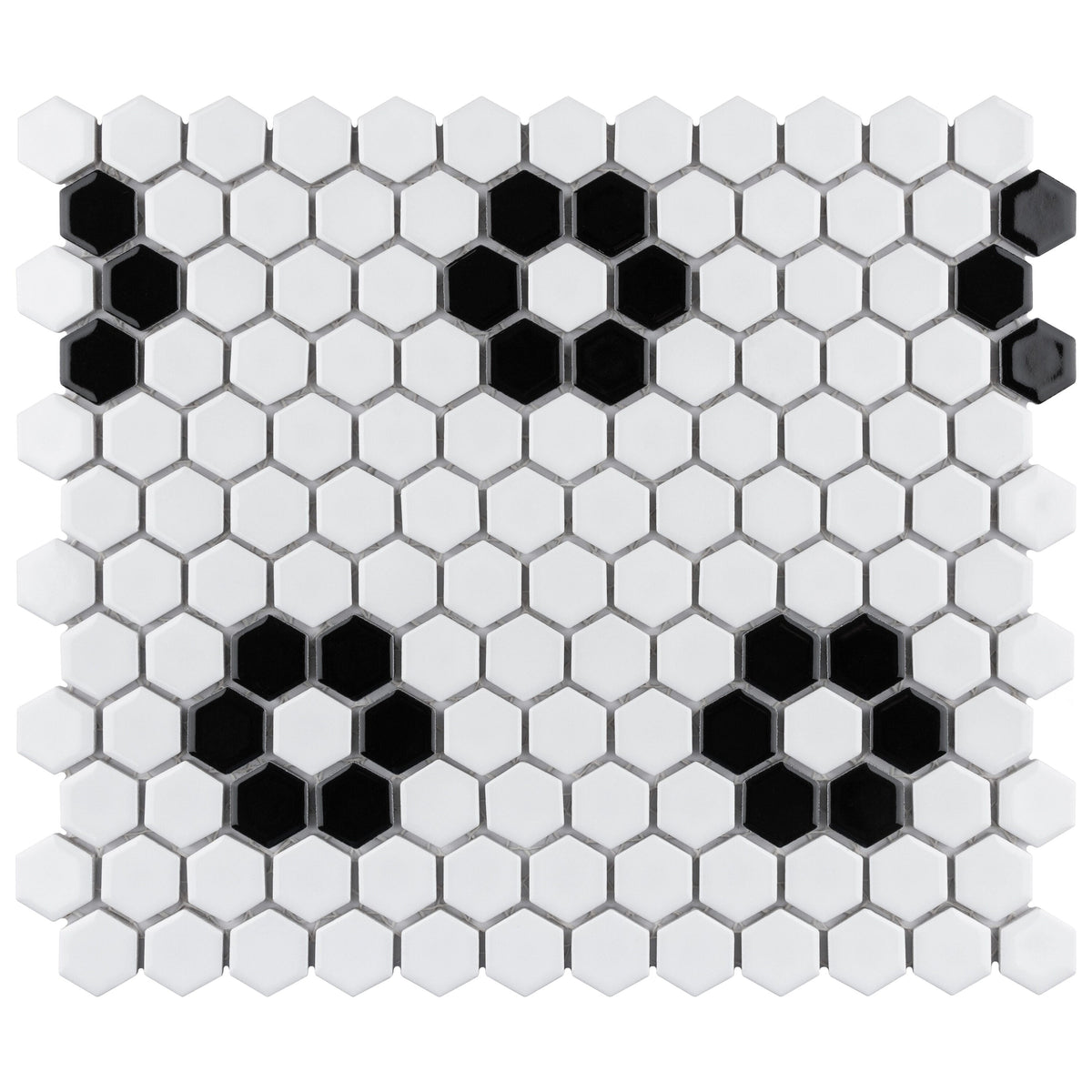 Affinity Tile Metro 1" Hex Glossy White with Flower 10-in x 12-in Glossy Porcelain Hexagon Mosaic Floor and Wall Tile product image