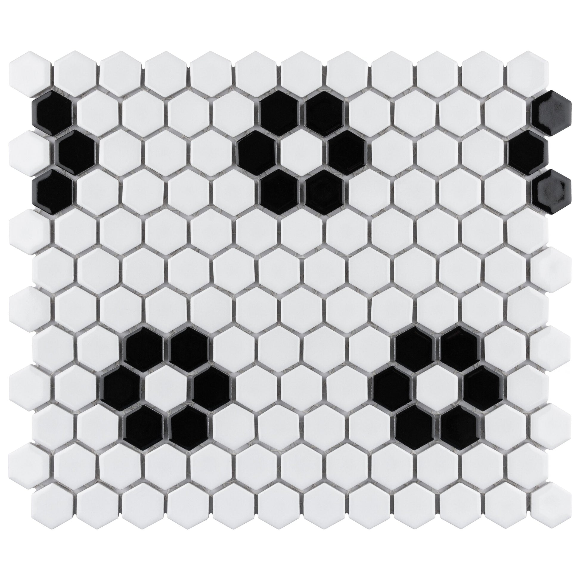 Affinity Tile Metro 1" Hex Glossy White with Flower 10-in x 12-in Glossy Porcelain Hexagon Mosaic Floor and Wall Tile product image