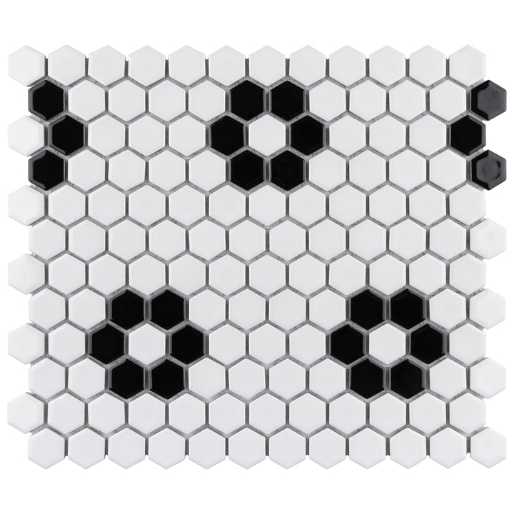 Affinity Tile Metro 1" Hex Glossy White with Flower 10-in x 12-in Glossy Porcelain Hexagon Mosaic Floor and Wall Tile product image