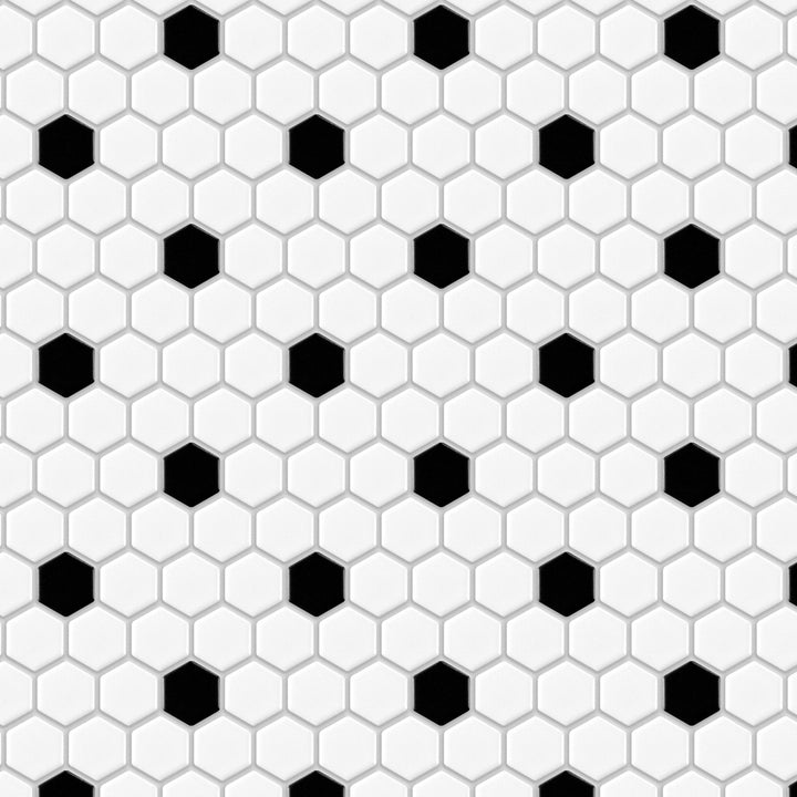Affinity Tile Metro 1" Hex Matte White with Black Dot 10-in x 12-in Satin Porcelain Hexagon Mosaic Floor and Wall Tile product image