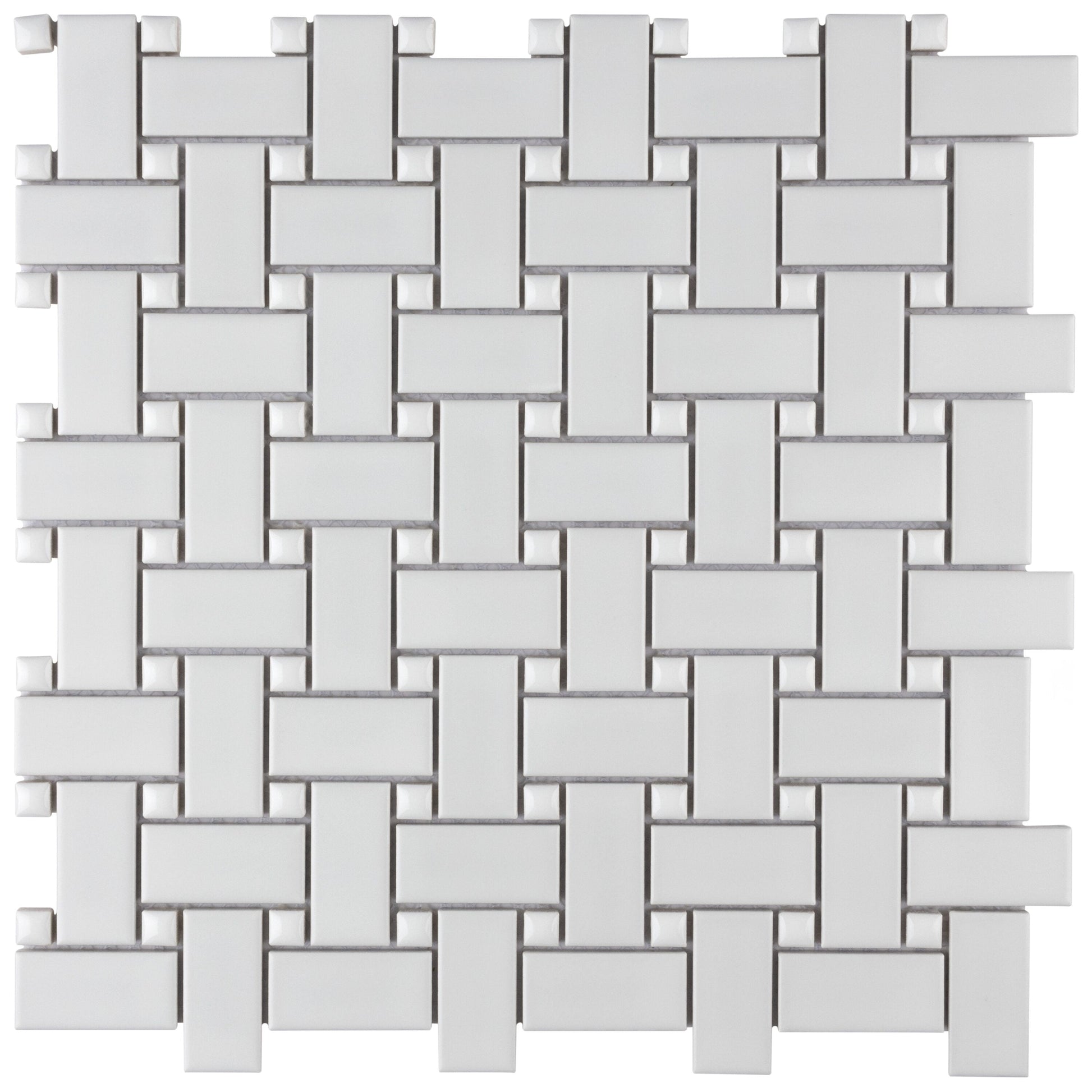 Affinity Tile Metro Basketweave White with Glossy White Dot 12-in x 12-in Multi-finish Porcelain Mosaic Floor and Wall Tile product image