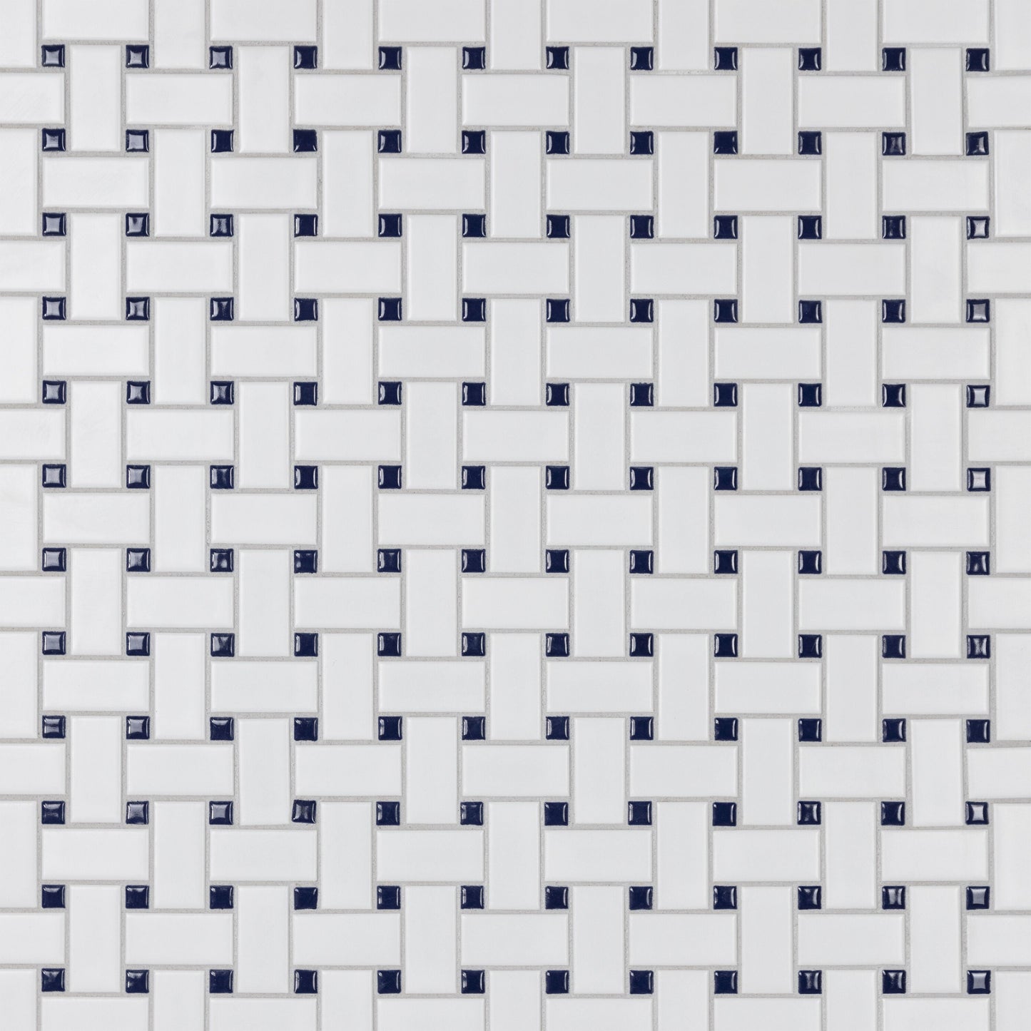 Affinity Tile Metro Basketweave White with Glossy Cobalt Dot 12-in x 12-in Multi-finish Porcelain Mosaic Floor and Wall Tile product image