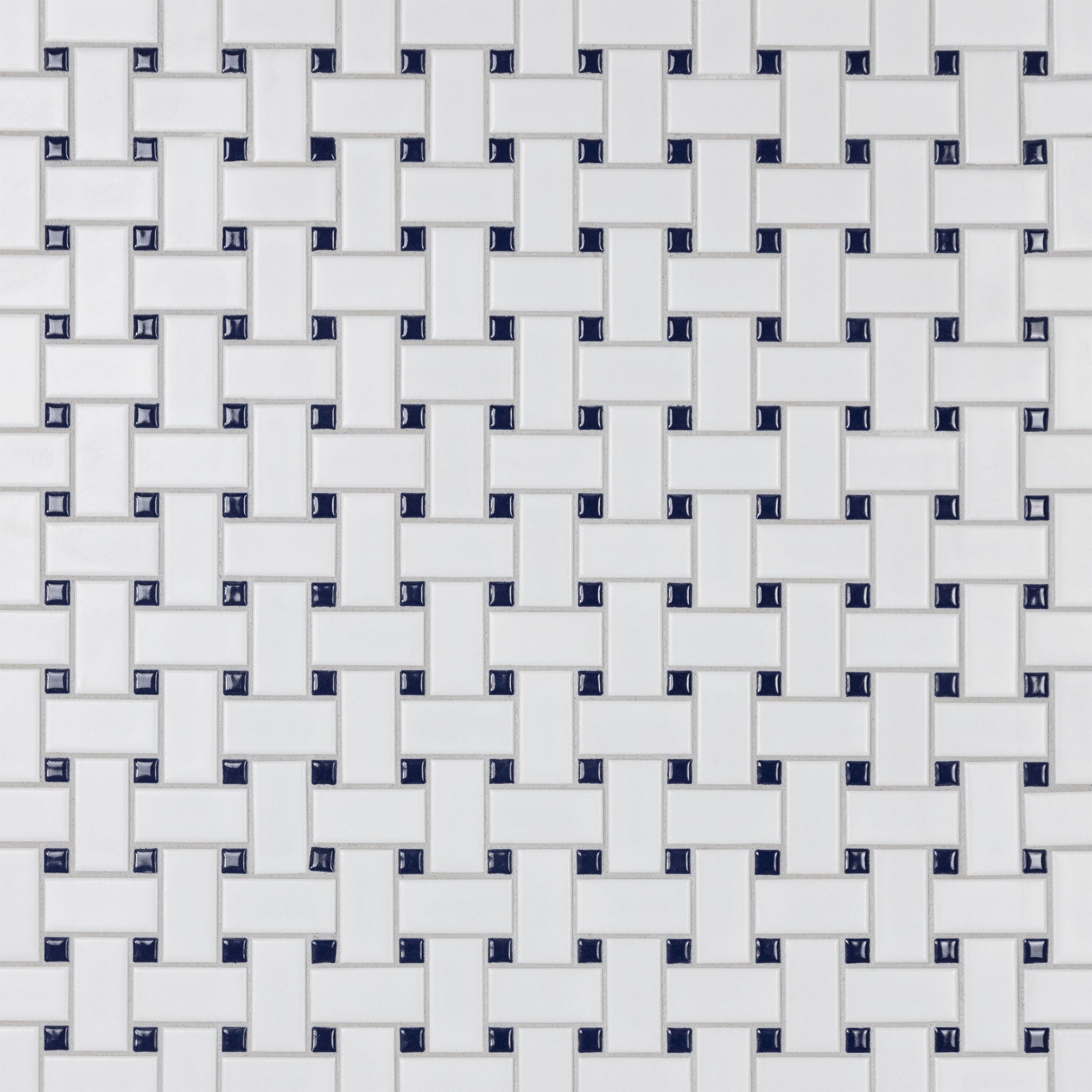 Affinity Tile Metro Basketweave White with Glossy Cobalt Dot 12-in x 12-in Multi-finish Porcelain Mosaic Floor and Wall Tile product image