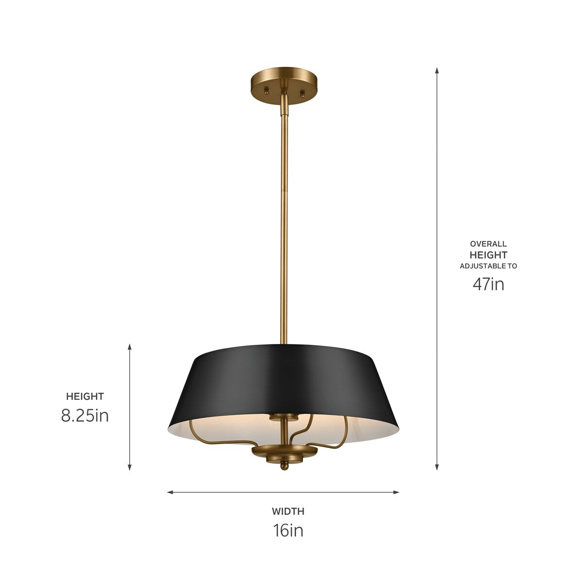 Kichler Luella 3-Light Black Traditional Drum Medium Hanging Convertible Pendant/semi-flush