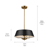 Kichler Luella 3-Light Black Traditional Drum Medium Hanging Convertible Pendant/semi-flush