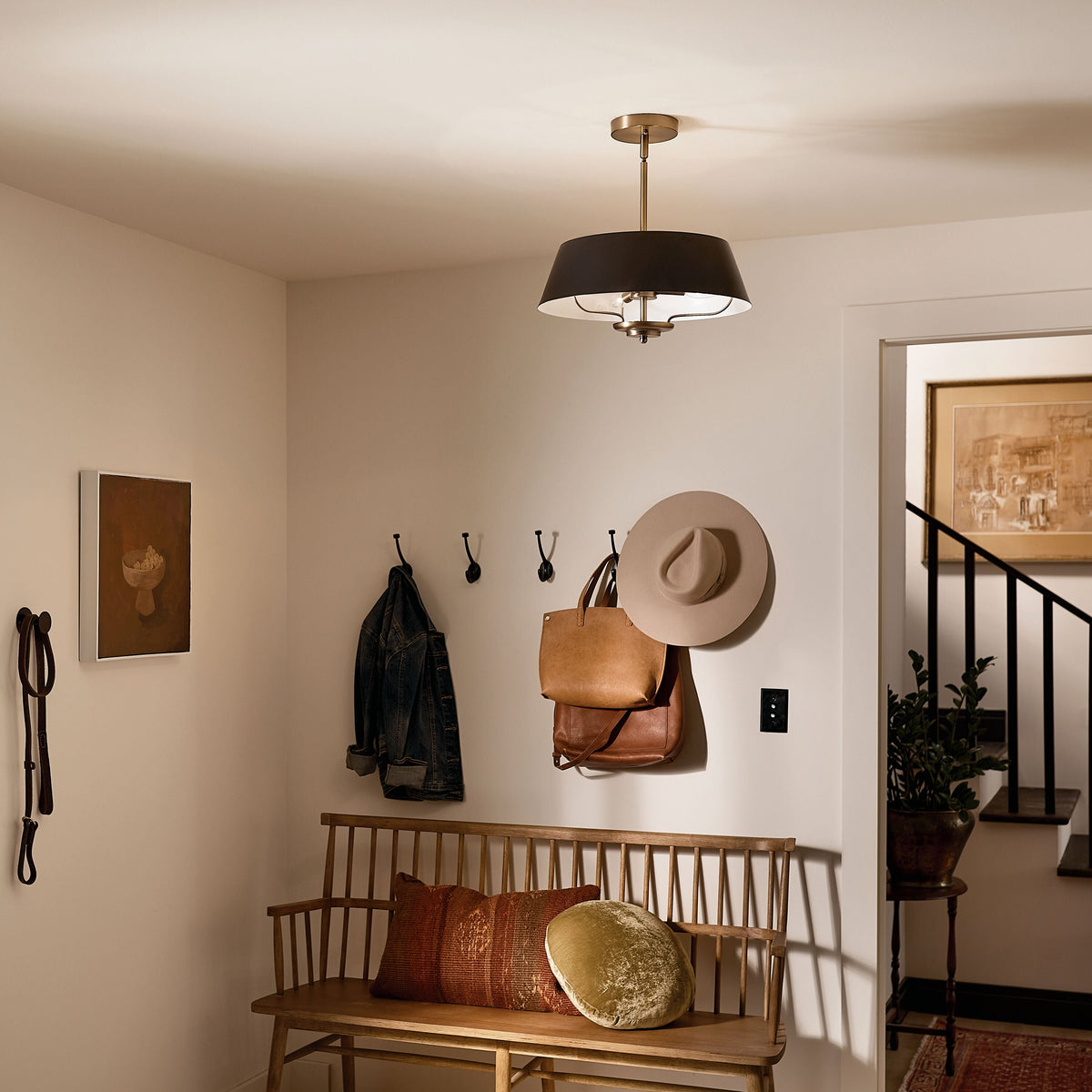 Kichler Luella 3-Light Black Traditional Drum Medium Hanging Convertible Pendant/semi-flush