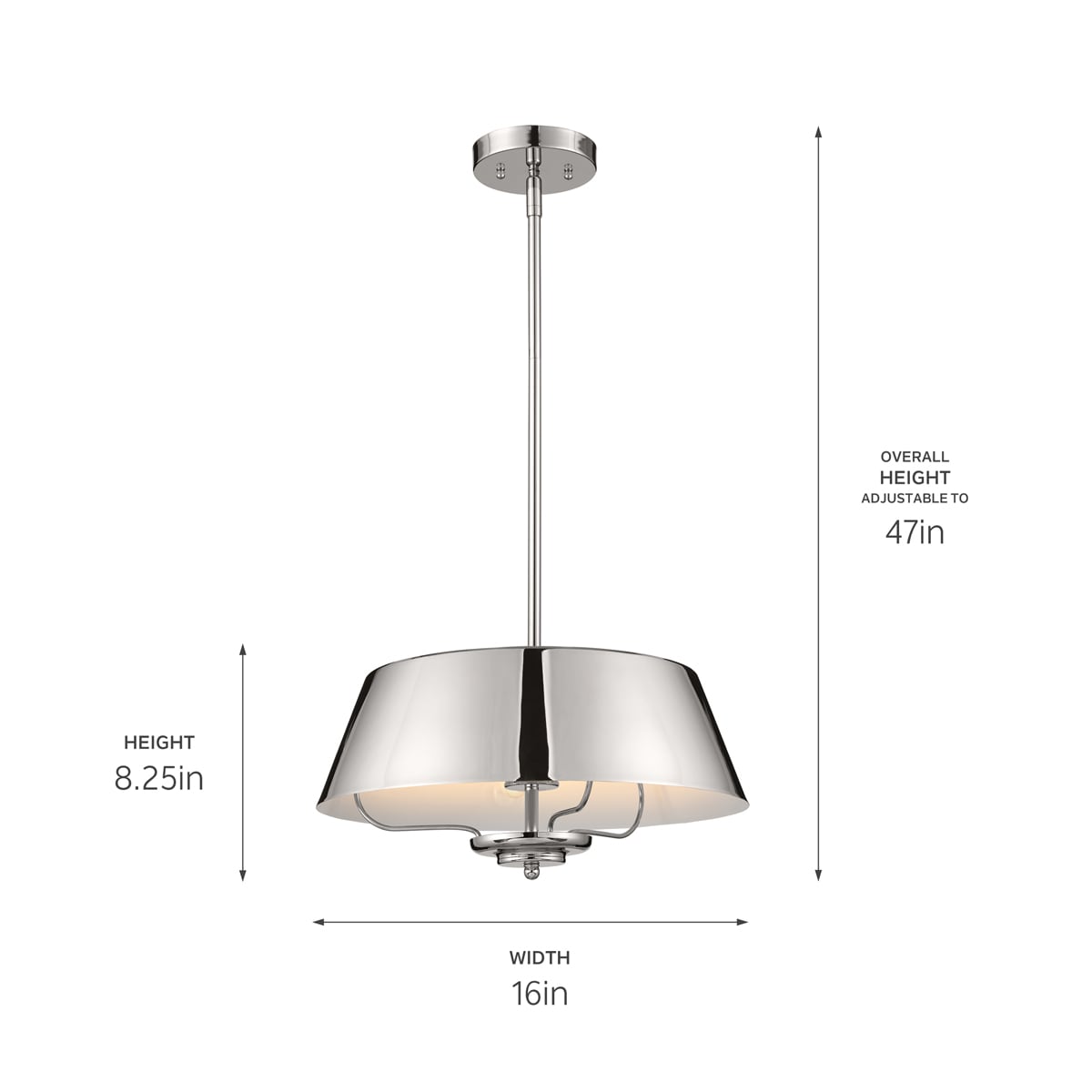 Kichler Luella 3-Light Polished Nickel Traditional Drum Medium Hanging Convertible Pendant/semi-flush