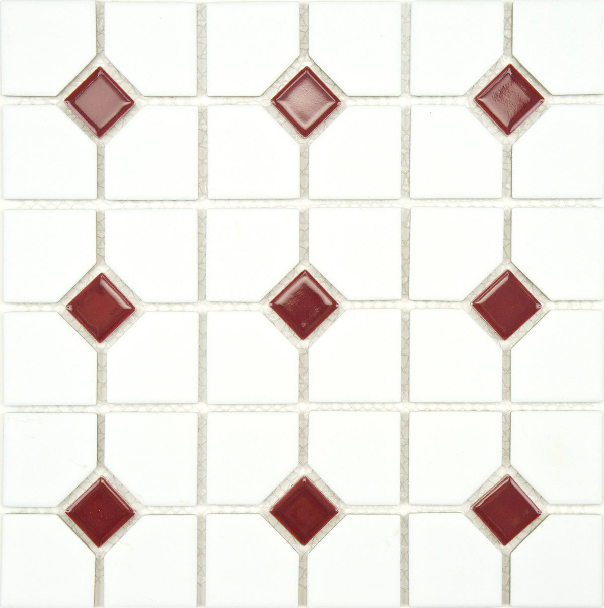 Affinity Tile Oxford Matte White with Maroon Dot 11-in x 11-in Multi-finish Porcelain Mosaic Floor and Wall Tile product image