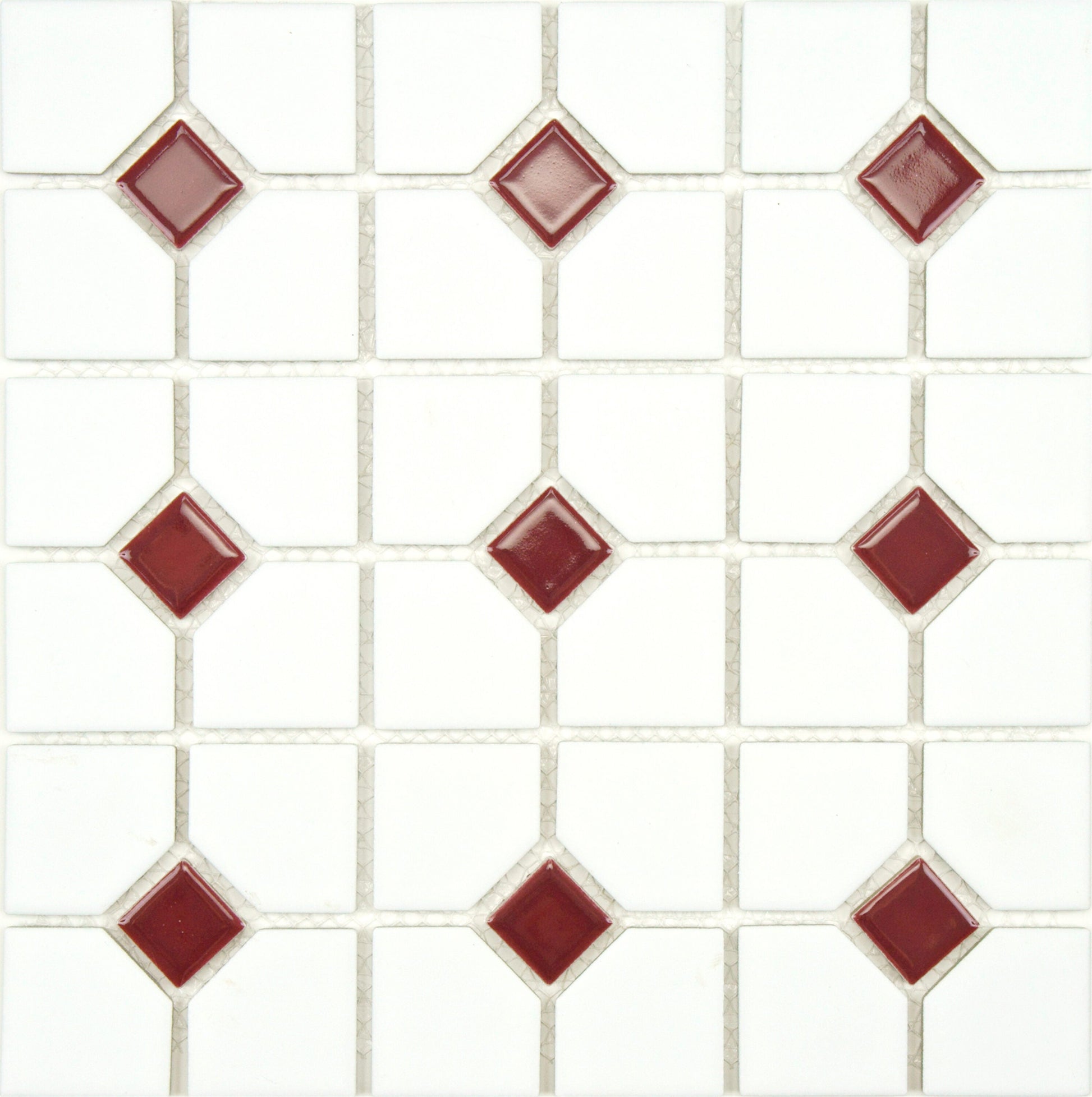 Affinity Tile Oxford Matte White with Maroon Dot 11-in x 11-in Multi-finish Porcelain Mosaic Floor and Wall Tile product image