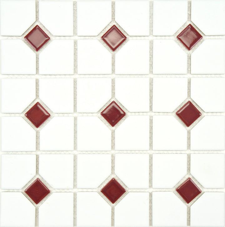 Affinity Tile Oxford Matte White with Maroon Dot 11-in x 11-in Multi-finish Porcelain Mosaic Floor and Wall Tile product image