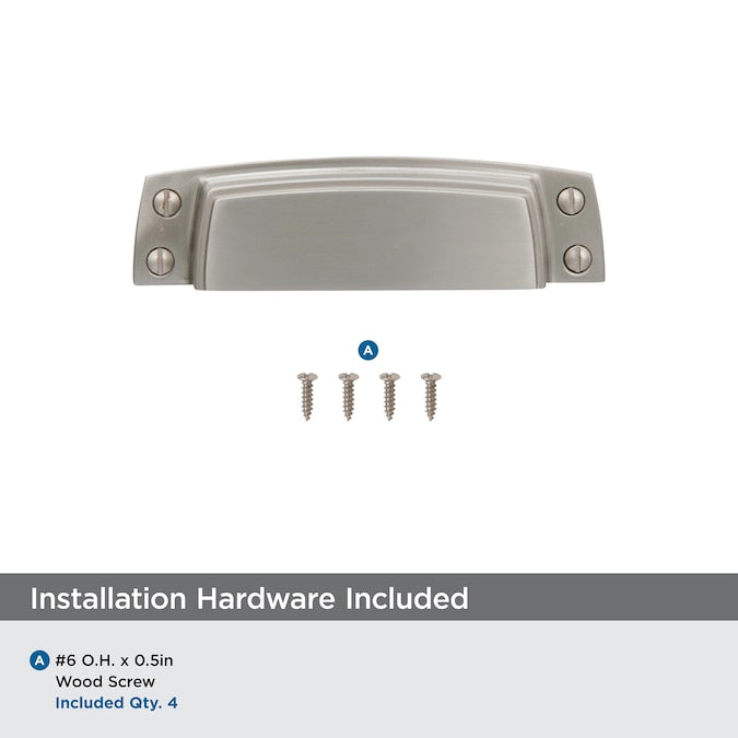 Amerock Highland Ridge 3-1/2-in (89mm) Center to Center Satin Nickel Rectangular Cup Drawer Pull