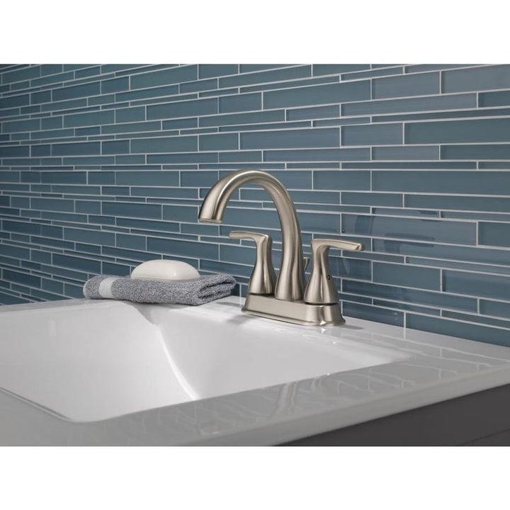 Delta Dulcet Brushed Nickel 2-handle 4-in Centerset WaterSense Bathroom Sink Faucet with Drain