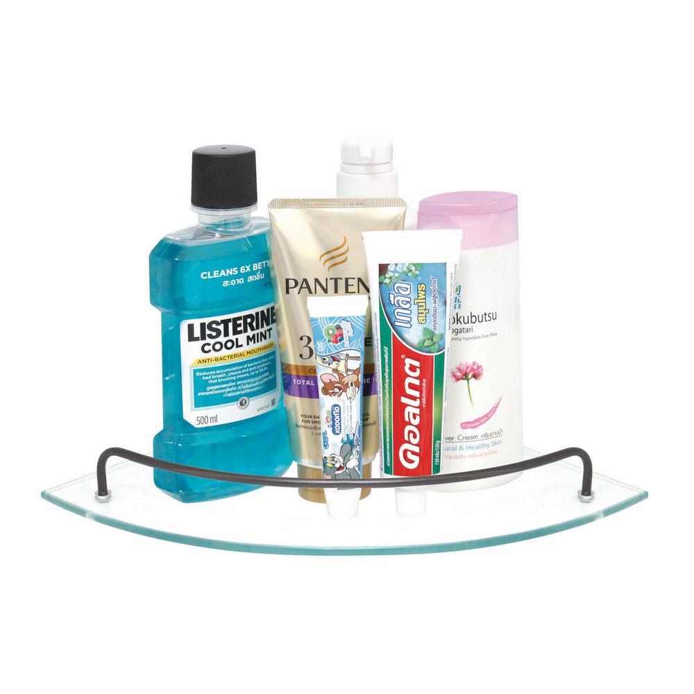 9.5 in. x 9.5 in. Glass Corner Shelf with Pre-Installed Rails in Rubbed Bronze - Super Arbor