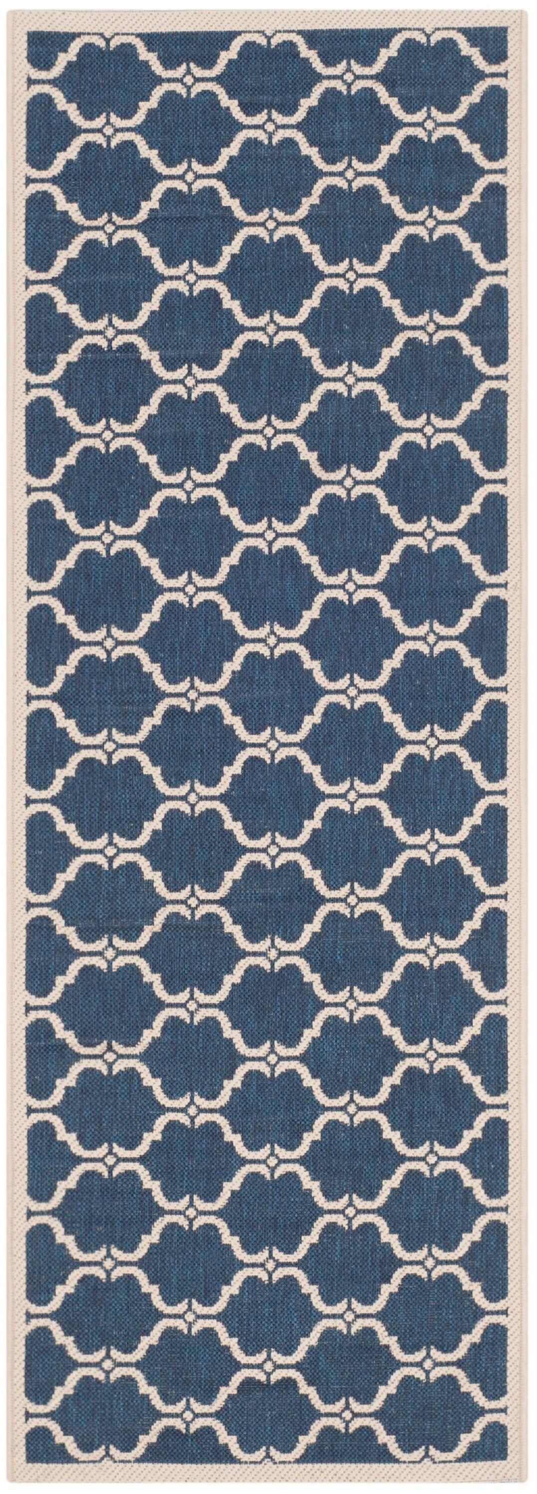 Safavieh Courtyard Aldo 2 x 12 Navy/Beige Indoor/Outdoor Trellis Coastal Runner