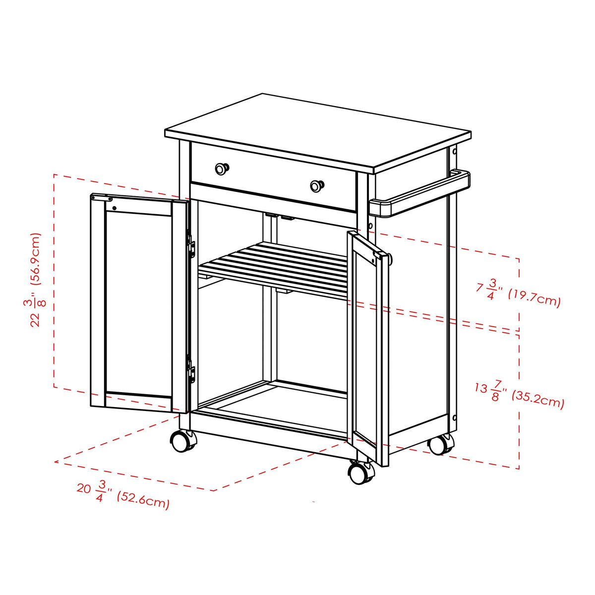 Winsome Wood Brown Wood Base with Mdf Top Rolling Kitchen Cart (17.72-in x 26.89-in x 34.02-in)