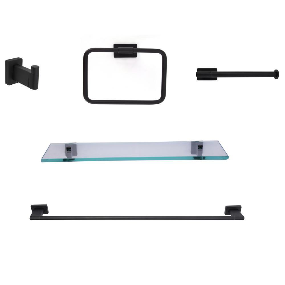 Nayland 20 in. W Wall Mount Glass Shelf in Matte Black - Super Arbor