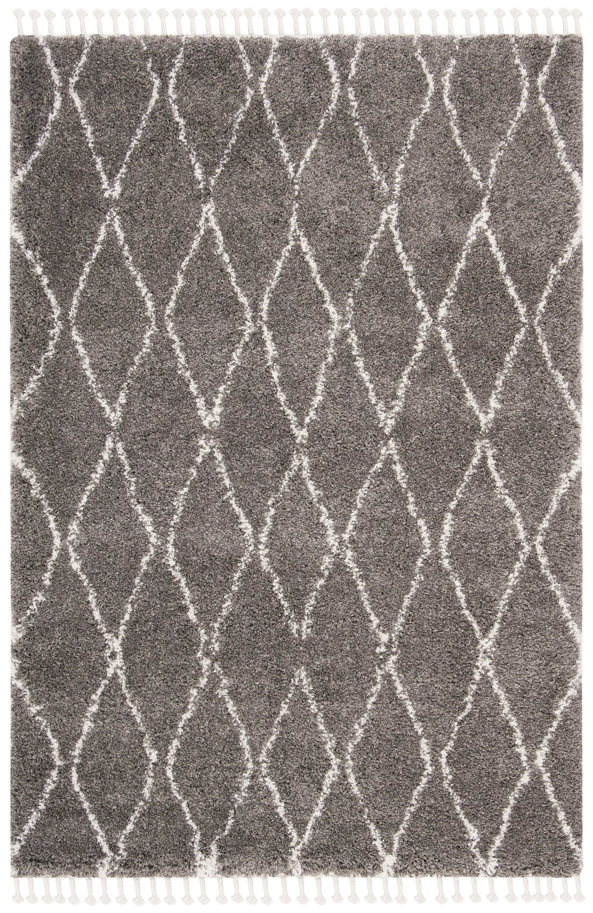 Safavieh Moroccan Fringe Shag Abasan 4 x 6 Gray/Ivory Indoor Trellis Moroccan Area Rug