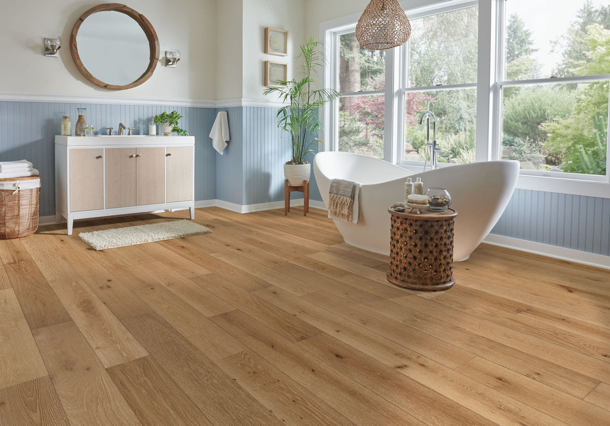 Bruce Forest Rain Serene Neutral White Oak 7-7/16-in W x 1/4-in T x Varying Length Wirebrushed Waterproof Engineered Hardwood Flooring (15.54-sq ft / Carton)