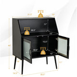 Goplus Casual Black Wood China Cabinet with Wine Storage