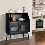 Goplus Casual Black Wood China Cabinet with Wine Storage