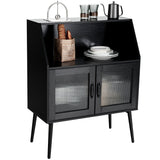 Goplus Casual Black Wood China Cabinet with Wine Storage