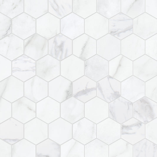 Satori Regent Carrara 12-in x 12-in Matte Porcelain Marble Look Hexagon Mosaic Floor and Wall Tile (0.93-sq. ft/ Piece)