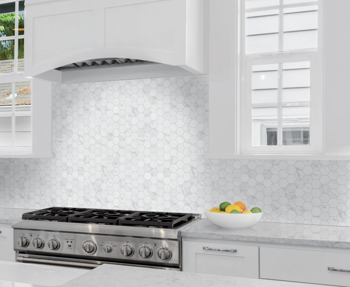 Satori Regent Carrara 12-in x 12-in Matte Porcelain Marble Look Hexagon Mosaic Floor and Wall Tile (0.93-sq. ft/ Piece)