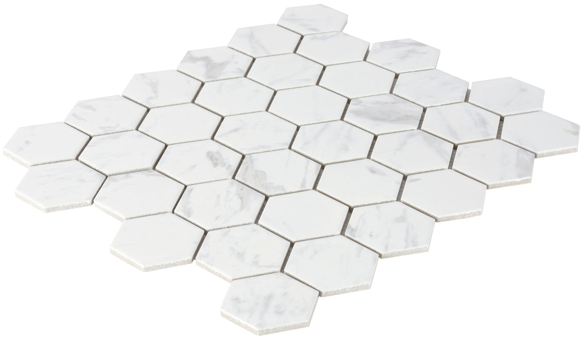 Satori Regent Carrara 12-in x 12-in Matte Porcelain Marble Look Hexagon Mosaic Floor and Wall Tile (0.93-sq. ft/ Piece)