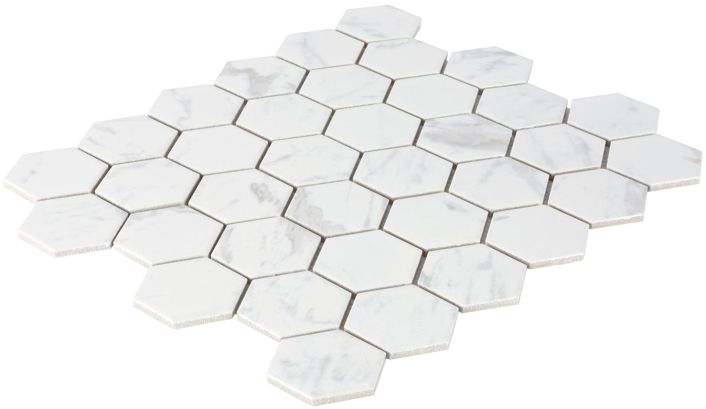 Satori Regent Carrara 12-in x 12-in Matte Porcelain Marble Look Hexagon Mosaic Floor and Wall Tile (0.93-sq. ft/ Piece)