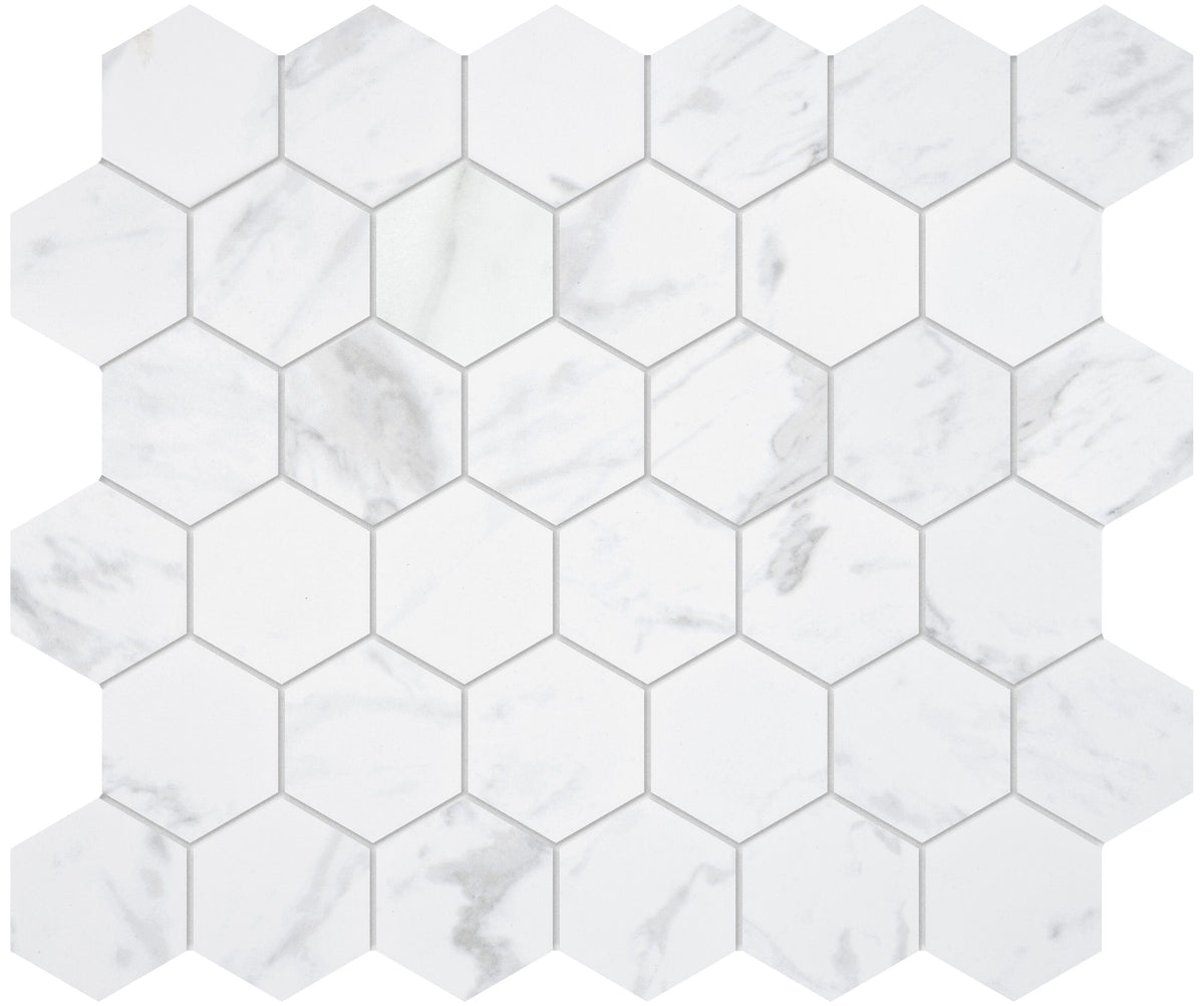 Satori Regent Carrara 12-in x 12-in Matte Porcelain Marble Look Hexagon Mosaic Floor and Wall Tile (0.93-sq. ft/ Piece)