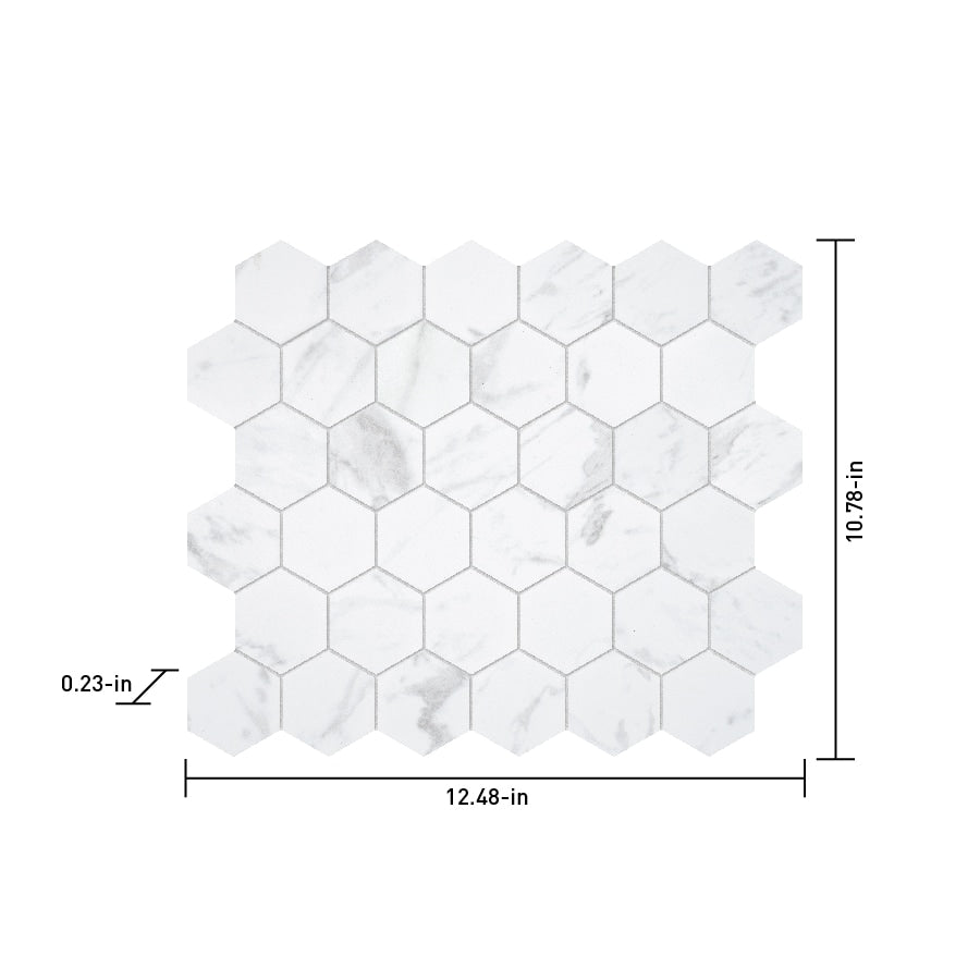 Satori Regent Carrara 12-in x 12-in Matte Porcelain Marble Look Hexagon Mosaic Floor and Wall Tile (0.93-sq. ft/ Piece)