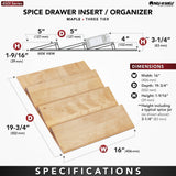 Rev-A-Shelf 4SDI Series 16-in W x 1.56-in H 3-Tier Maple Spice Drawer Insert, Trim-to-Fit