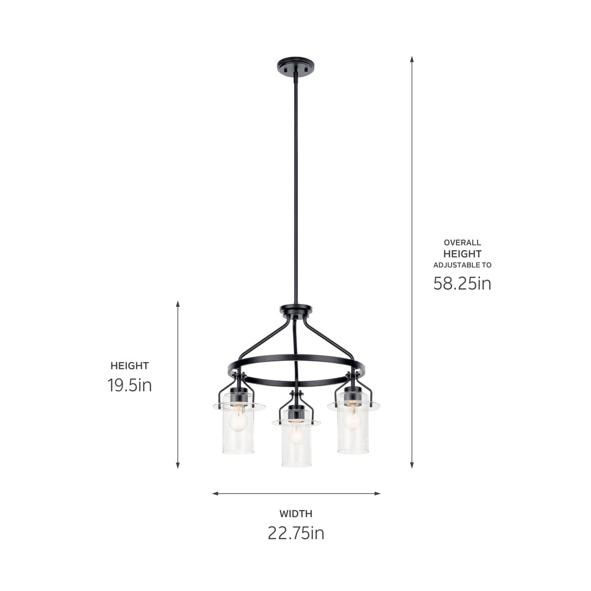 Kichler Everett 3-Light Black Industrial Chandelier