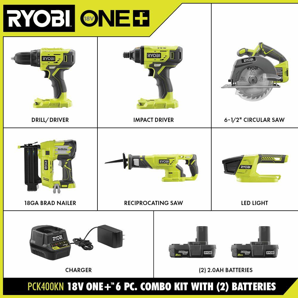 ONE+ 18V Cordless 6-Tool Combo Kit with (2) 2.0 Ah Batteries and Charger - Super Arbor