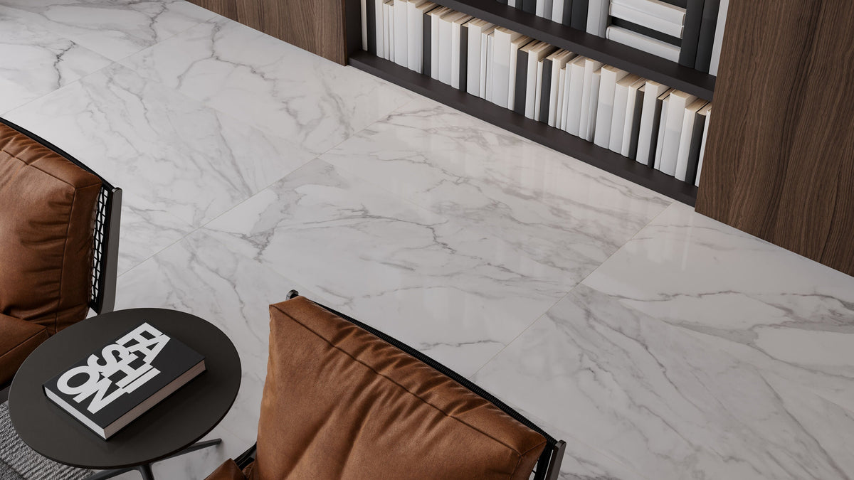 Satori Regent Statuario Abisso 24-in x 48-in Polished Porcelain Marble Look Floor and Wall Tile (7.75-sq. ft/ Piece)