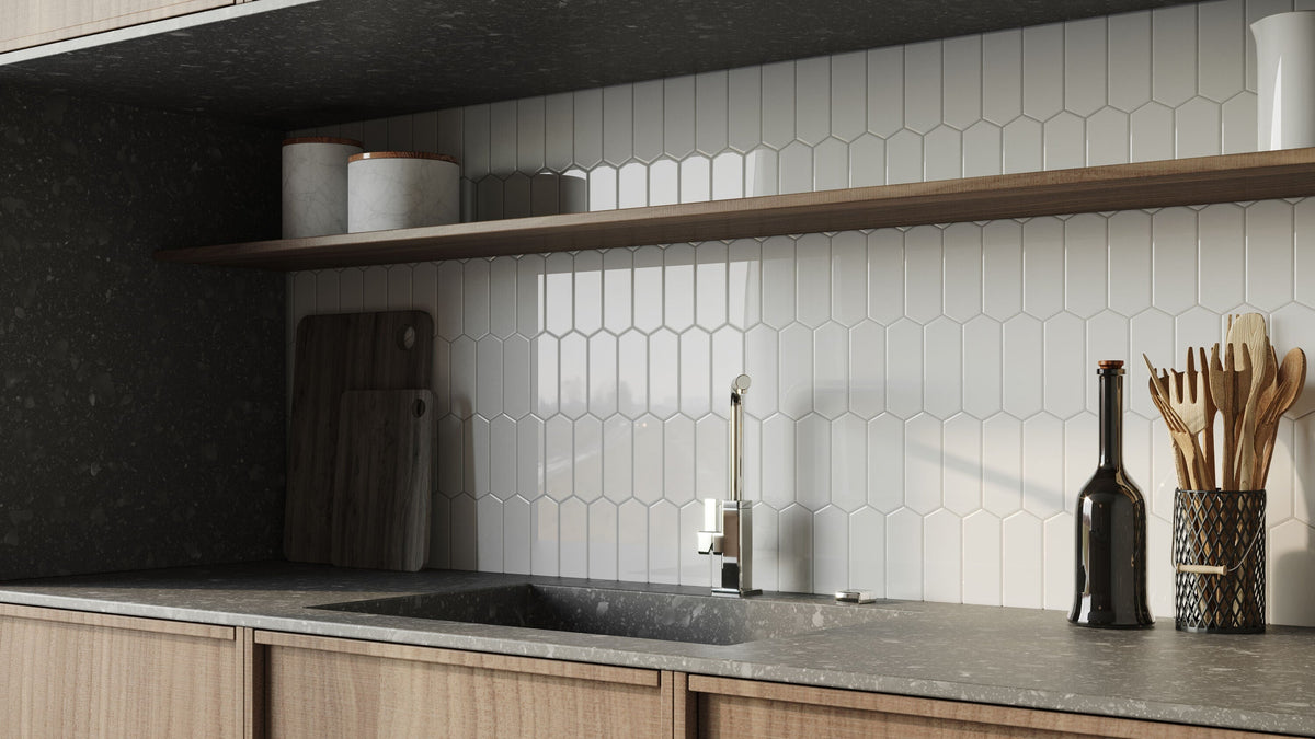 Satori Hudson Brilliant White Picket 12-in x 12-in Glossy Porcelain Mosaic Wall Tile