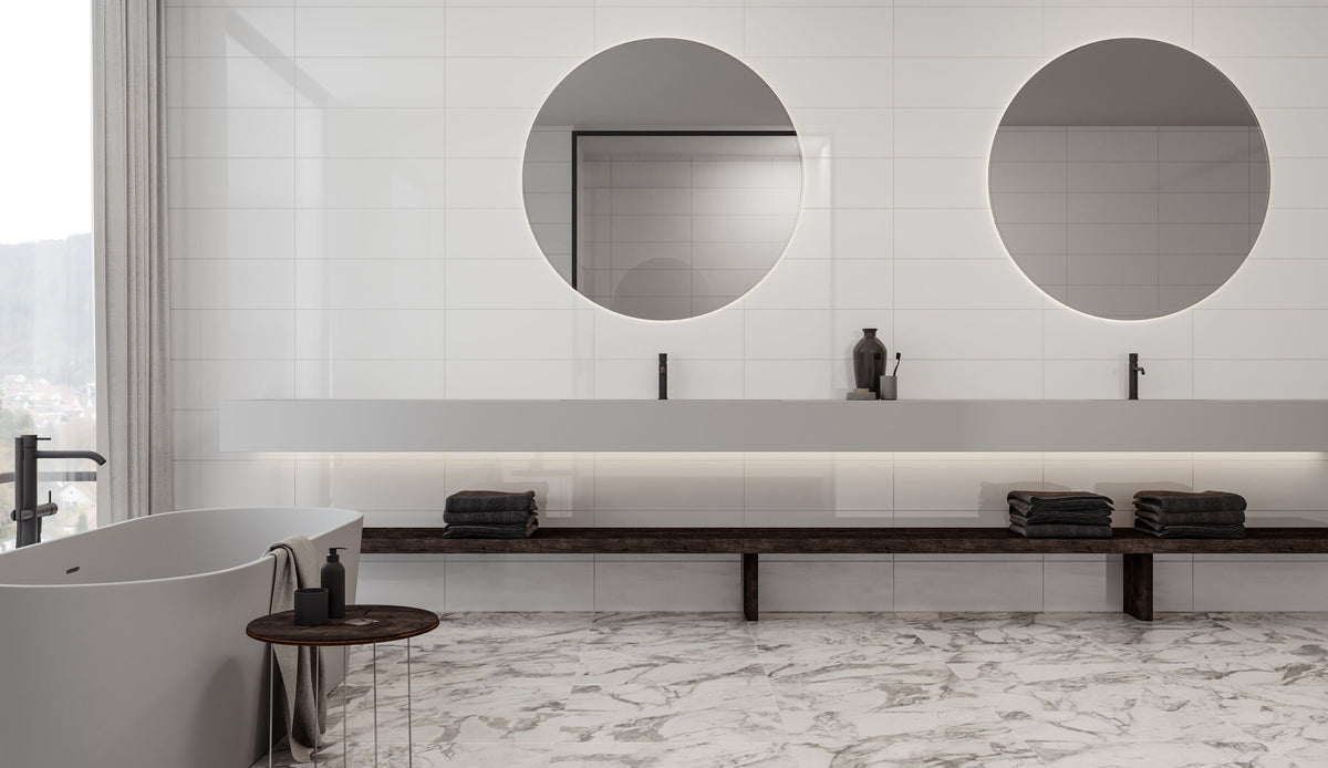 Satori Hudson Brilliant White 8-in x 24-in Glossy Ceramic Subway Wall Tile (1.29-sq. ft/ Piece)