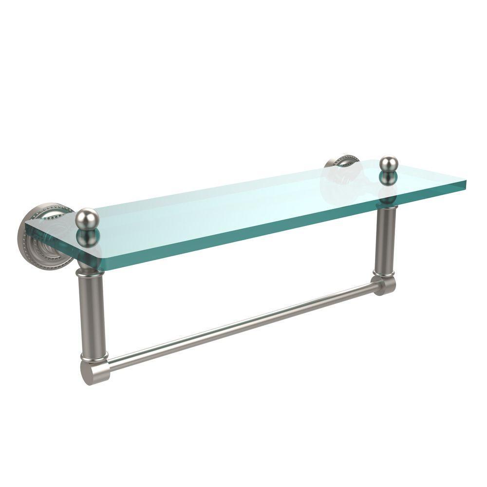 Dottingham 16 in. L  x 5 in. H  x 5 in. W  Clear Glass Vanity Bathroom Shelf with Towel Bar in Matte Black - Super Arbor