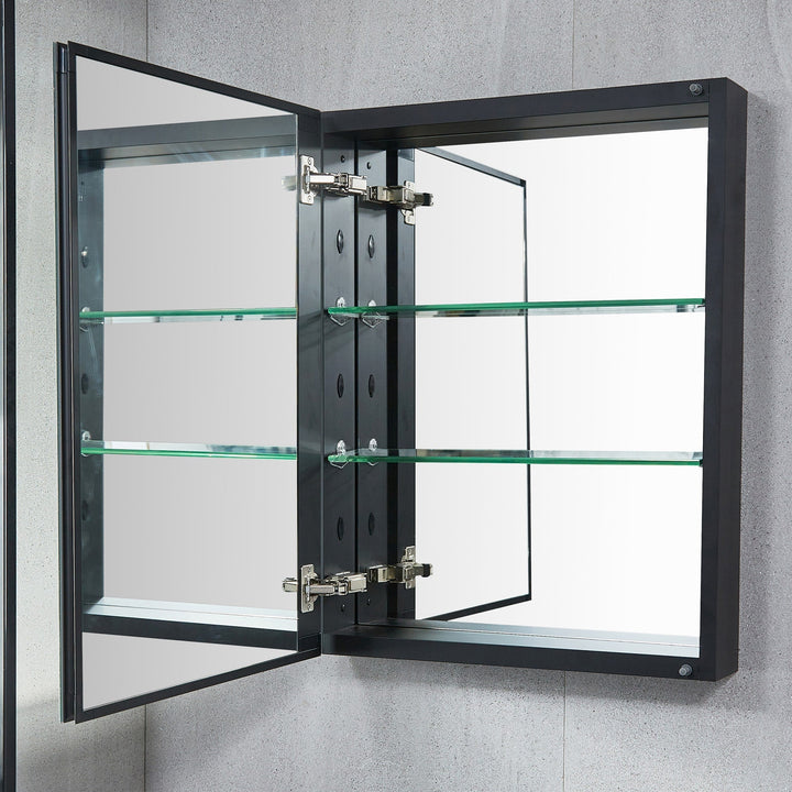 WELLFOR KAIF 16-in x 20-in Surface/Recessed Mount Black Mirrored Soft Close Medicine Cabinet