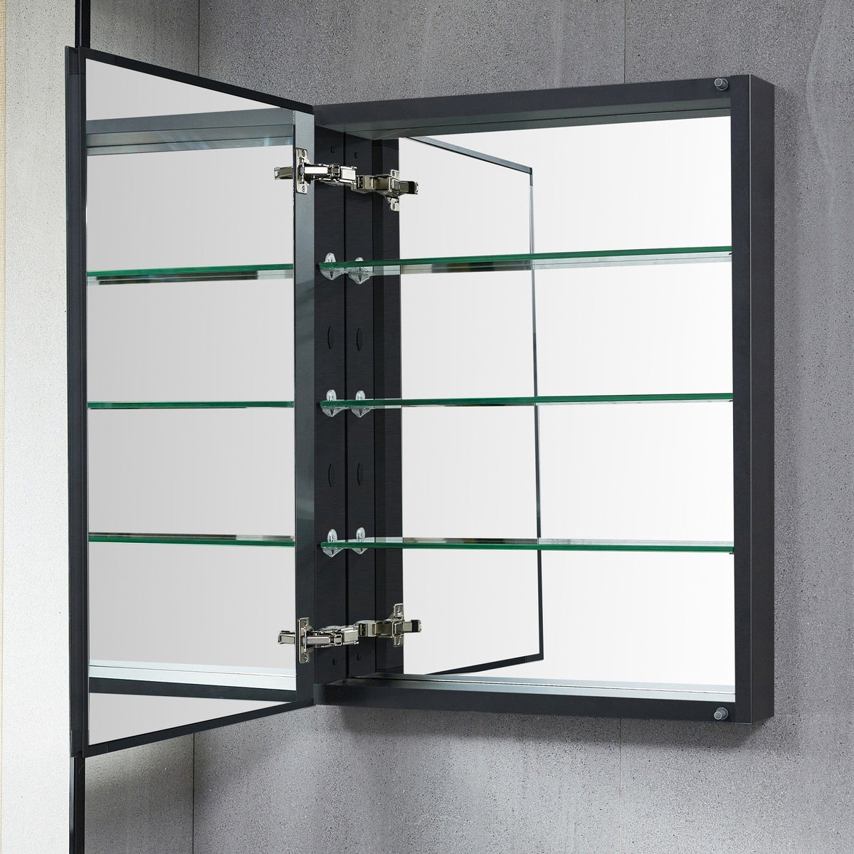 WELLFOR KAIF 19-in x 30-in Surface/Recessed Mount Black Mirrored Soft Close Medicine Cabinet